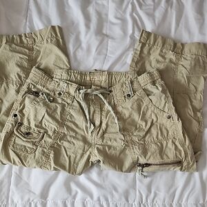 Beige Cargo Capris with Drawstring Waist
